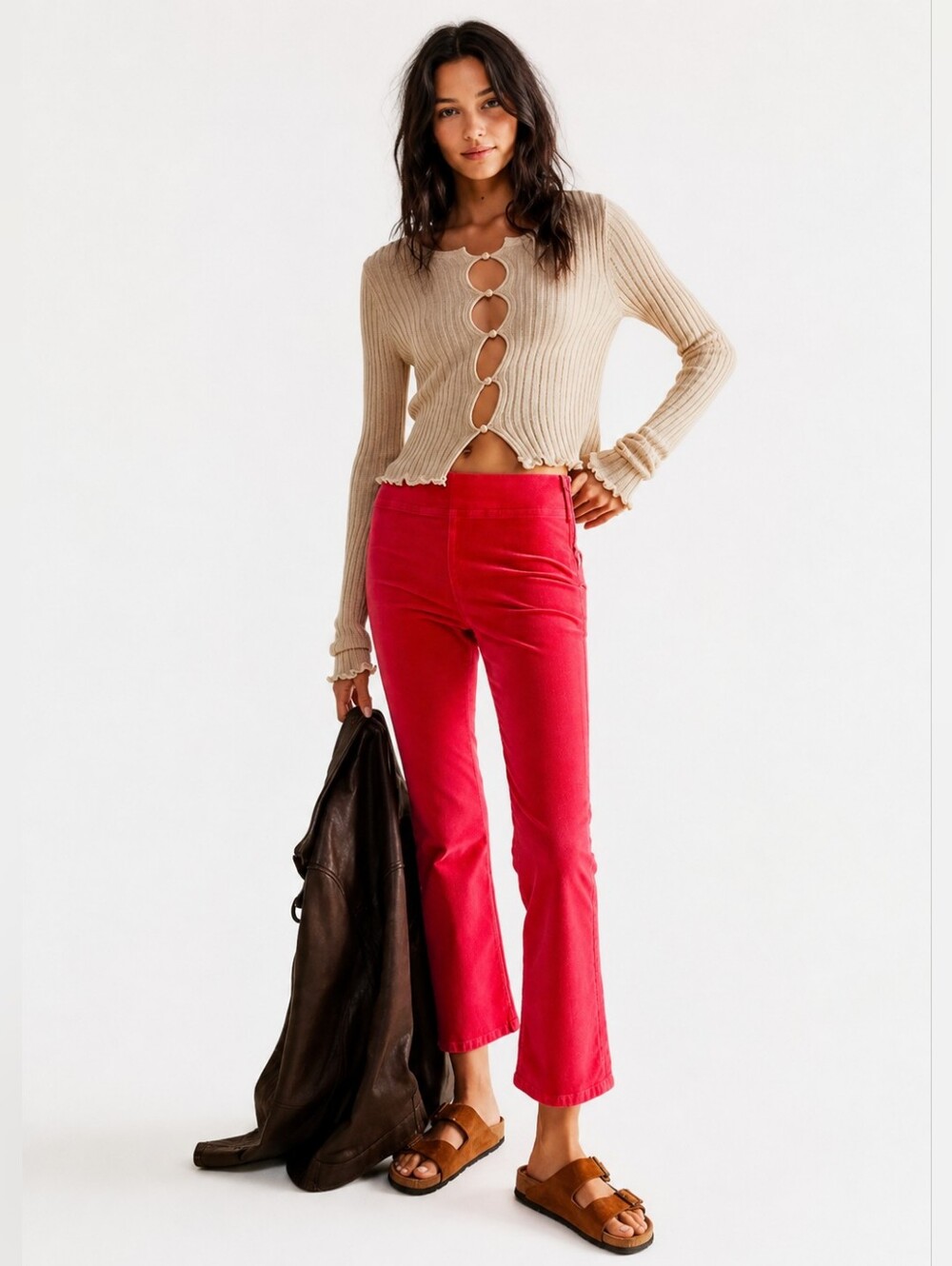 ❤️ FREE PEOPLE IN MY FEELINGS VELVET CROP SLIM FLARE PANTS, MID-RISE, XS